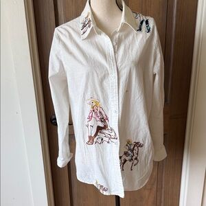 White Embroidered Cowboy Button-Down Shirt
